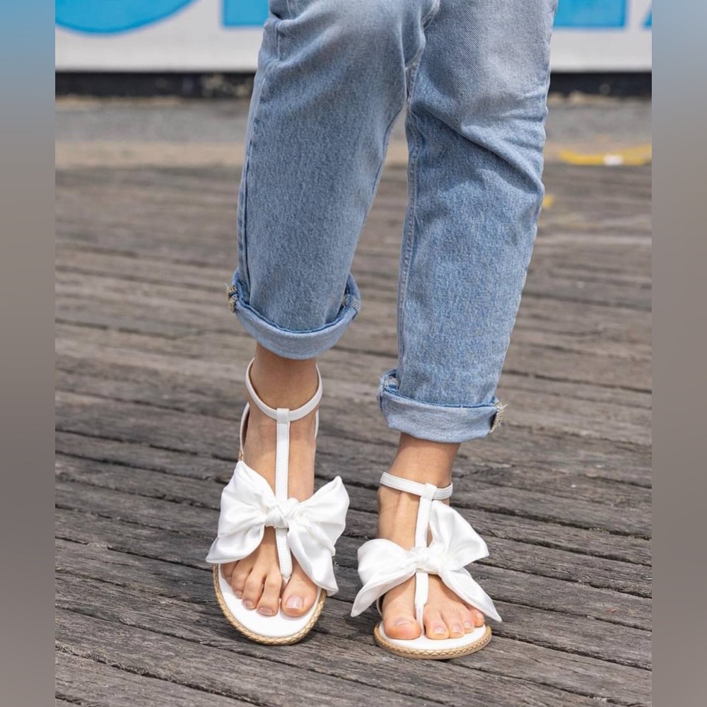 NIB [Jack Rogers] Heidi Satin Bow T-Strap Zip Flat Sandals in Rose Women’s Sz 6 - Picture 11 of 11